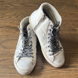 Golden Goose Slide - White with Black Leopard Laces, Size 37